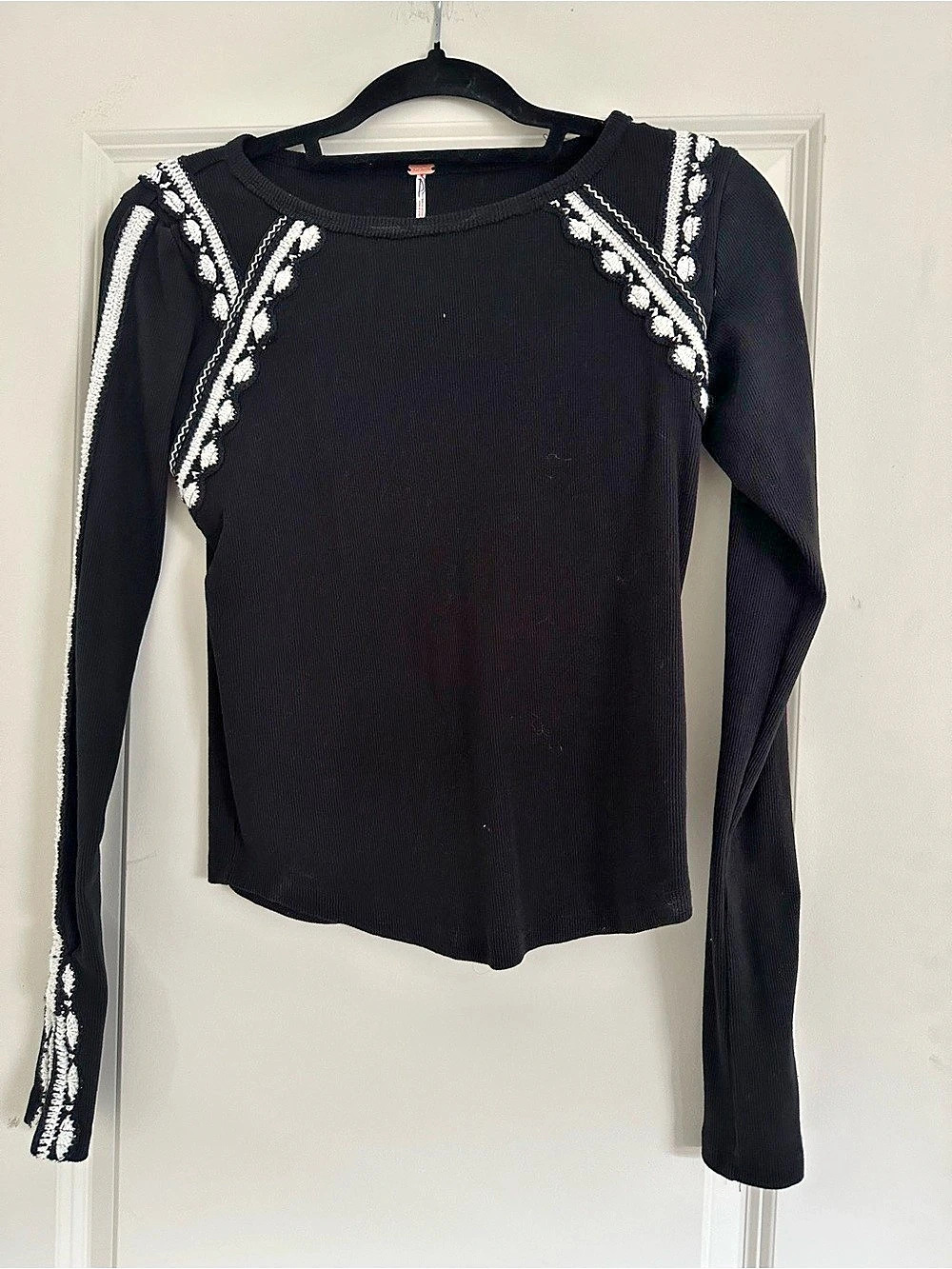 Free People Switch It Up Thermal Top Black & White Small